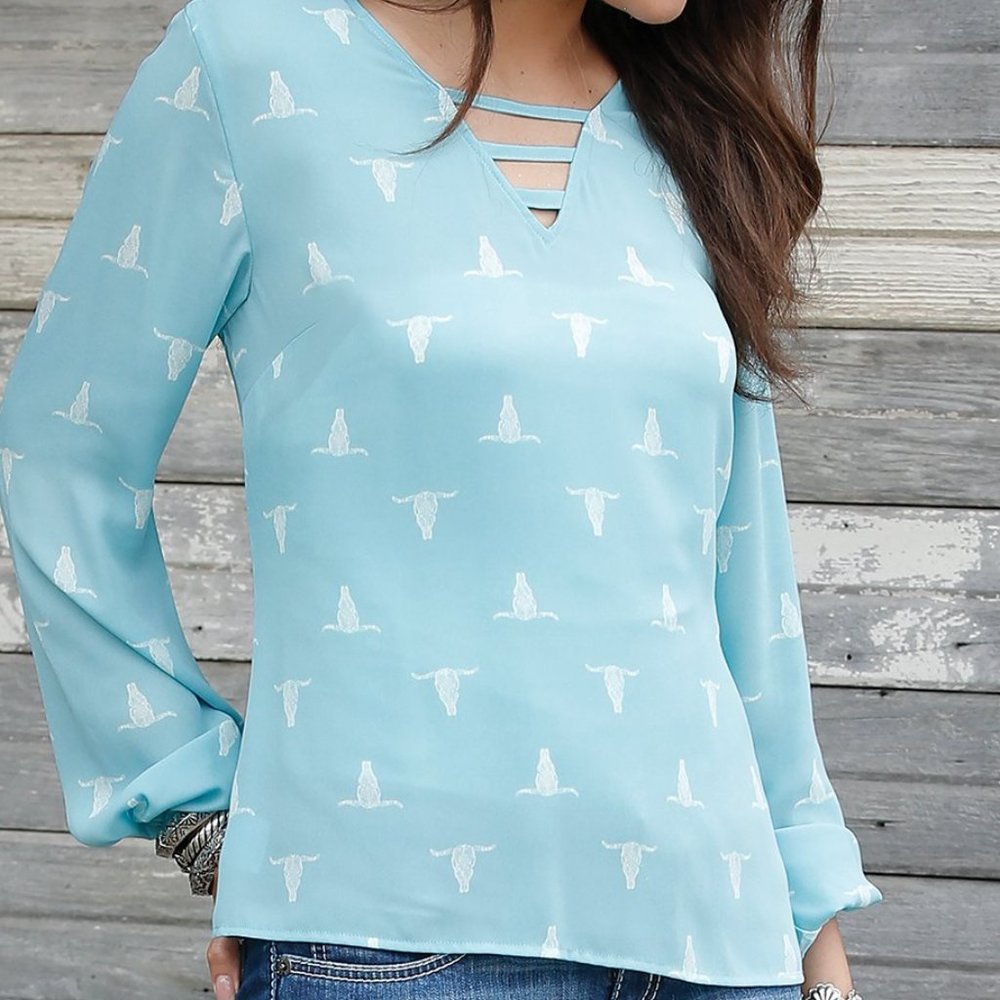 Cruel Girl Blue skull print blouse